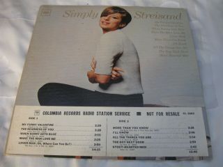 Barbra Streisand Simply Columbia Cl 2682 Mono Vinyl Record Rare Radio Promo