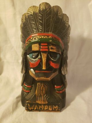 Vintage Native American Indian Chief Head Coin Bank Ceramic Made In Japan Rare