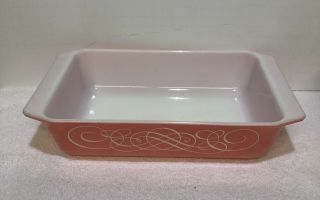 Vintage Pyrex Rare Pink Scroll 2qt Space Saver Casserole Dish 575 - B Usa Made