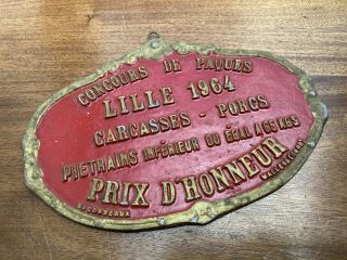 Vintage French Plaque From An Agricultural Fair In Lille 1964 Pig Carcasses