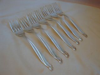 7 Old Wm.  Rogers & Son,  Silver Gaity Gaiety Salad Forks,  6 - 1/2in,  Cond
