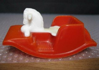 Vtg Acme Furniture Dollhouse Baby Nursery Layette Red/white Rocking Horse Toy