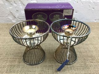 2 X Vintage Mid Century Modernist Silver Plate Candle Holders - Boxed