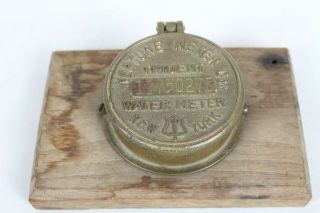 Antique Brass Water Meter Trident American York Lid Trinket Box Usa Rare