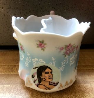 Antique Brandenburg Germany Porcelain Mustache Mug Cup Native American Indian