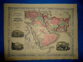 Vintage 1864 Map Persia - Arabia - Afghanistan Old Authentic S&h