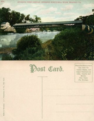 Reading Pa Stondts Ferry Bridge Crossing Schuylkill River Antique Postcard
