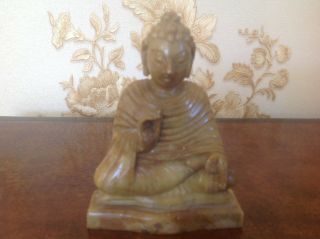 Vintage Oriental Thai / Chinese ? Hand Carved Green Stone Small Buddha