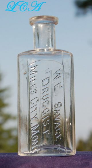 Rare Style Old Miles City Montana Antique Bottle W.  E.  Savage Druggist