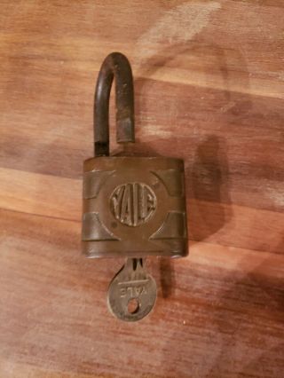 Antique Vintage Brass Padlock Yale & Towne USA MFG.  Co With Key 3