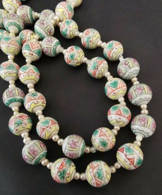 Very Unusual Chinese Hand Painted Porcelain Bead Necklace