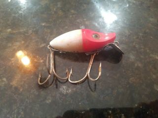 Vintage Heddon Midget River Runt Red Head White Body With Silver Scales
