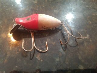 VINTAGE Heddon Midget River Runt Red Head White Body With Silver Scales 2