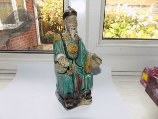 Antique Chinese Sancai Glaze Mudman Pottery Figure Elderly Wise Man Sitting