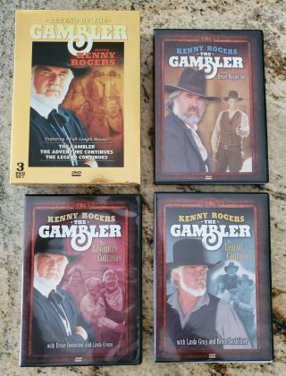 The Gambler 3 Disc Dvd Box Set Rare Kenny Rogers W/ Adventure & Legend Continues