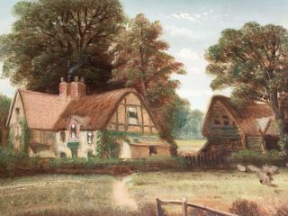 Antique Oil Painting English Country Farm Landscape Boat Signed W.  Halley c1900 3