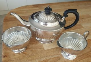 Vintage Silver Plated Sheffield Tea Set 3 Piece Teapot Milk Jug & Sugar Bowl