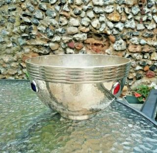 Arts And Crafts Period Silver Plated Bowl With Carbochon Design