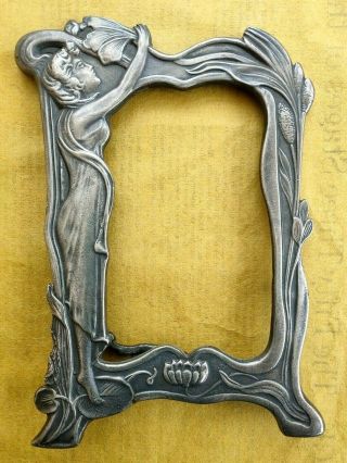Antique Art Nouveau Pewter Picture Photo Frame - Large with Makers Mark 3
