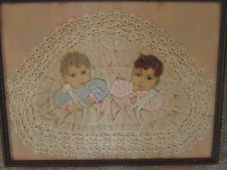 Rare Vintage 1920 - S Twin Babies Picture With Real Hair