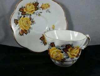 Royal Dover English Bone China Teacup And Saucer Yellow Roses