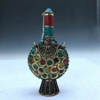 Chinese Collectable Turquoise&red Coral Hand Carved Snuff Bottle