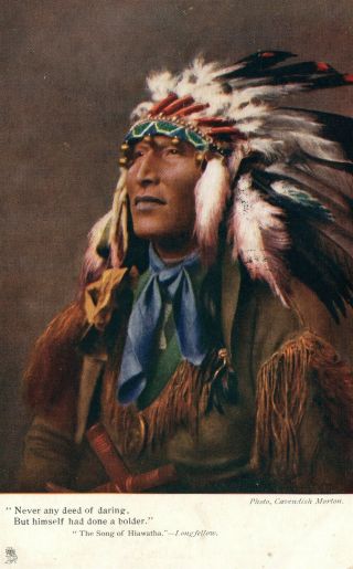 American Indian Chief From Song Of Hiawatha Series Antique Postcard