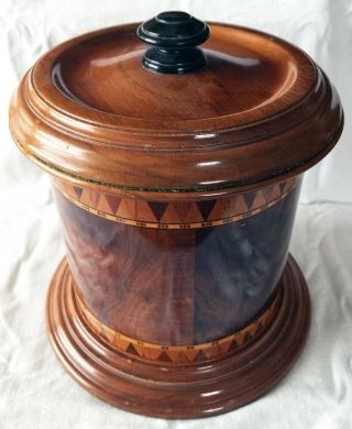 RARE VINTAGE 1920 ' S WALNUT BURL INLAID COPPER - LINED HUMIDOR - TOBACCO CANISTER 2