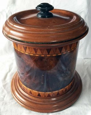 RARE VINTAGE 1920 ' S WALNUT BURL INLAID COPPER - LINED HUMIDOR - TOBACCO CANISTER 3