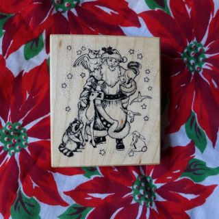 Vintage Psx Rare Victorian Santa Forest Animals Christmas Rubber Stamp Owl Deer