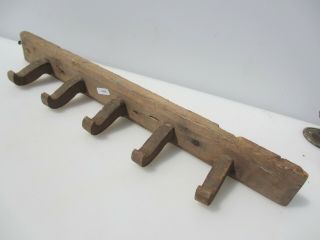Vintage Wooden Coat Rack Hat Hangers Hooks French Old Farmhouse Rustic 19.  5 " W