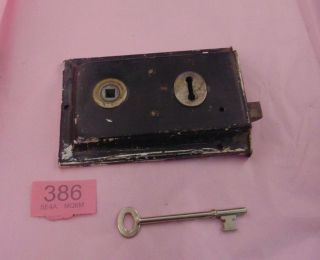 Antique Brass And Steel Duel Handled Rim Door Lock With Key 386