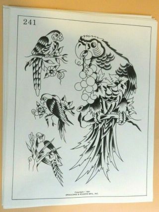 Vintage Rare 1981 Spaulding & Rogers Tattoo Flash Sheet 241 Parrots