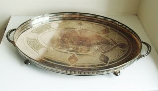 Silver Plate Gallery Large Heavy Tray Walker And Hall Silver Plated 60cm X 36cm