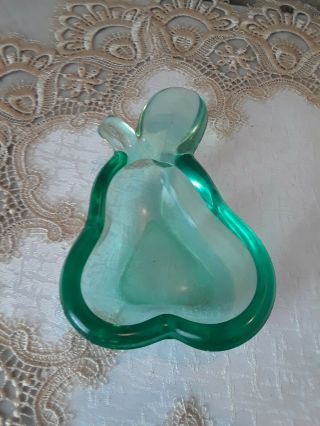 Antique Vintage Apple Green Vaseline Uranium Glass Pear Shape Ashtray,  Uv Glows