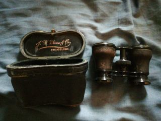 Rare Vintage James W Queen & Co.  Binoculars Opera Glasses Antique With Orig Case