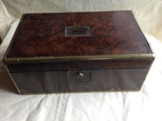 Antique Campaign Burr Walnut And Brass Bound Writing Slope For Restoration.