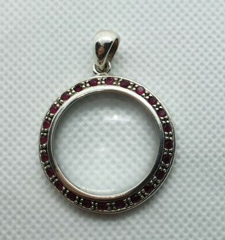 Modern Sterling Silver Red Stone Magnifying Glass Pendant