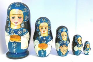 Tall Rare Vintage Russian Nesting Dolls Matryoshka 5 - Piece - Signed Dated,  Bonus