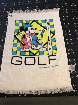 Vintage Mickey Mouse Golf Towel Rare Pink Blue