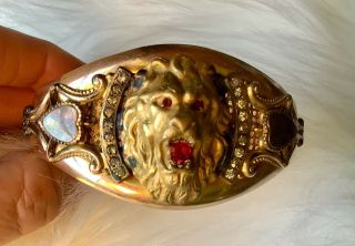 Rare Vtg 46g 20 Years Gold Filled Bangle Cuff Lions Head With Jewels E.  M.  Co.