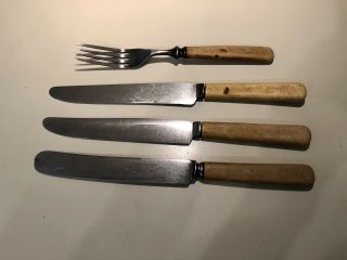 Antique Civil War Era Bone Handled Cutlery Knives Forks Meriden Hanover