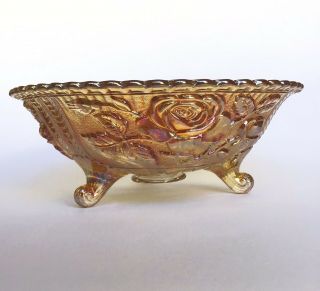 Antique Carnival Glass Footed Bowl - Imperial Glass,  Open Rose Pattern