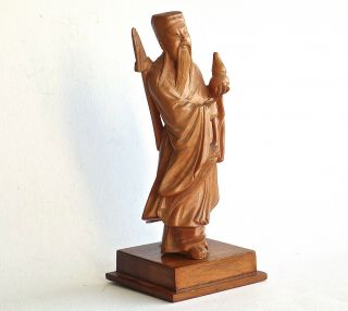 Vintage 19.  5cm Chinese Boxwood Carving Of Lu Dongbin (taoism Eight Immortals)