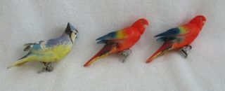 Rare Vintage Rossini [ 3 Ceramic Bird Clip On Ornaments ]