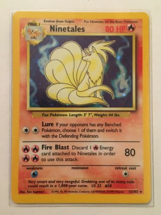 1999 Pokemon Ninetales 12/102 Unlimited Base Set Holo Rare,  Near -