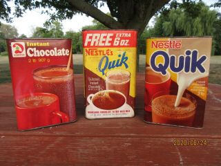 3 Nestle Quik Instant Chocolate Tin Boxes 1960 