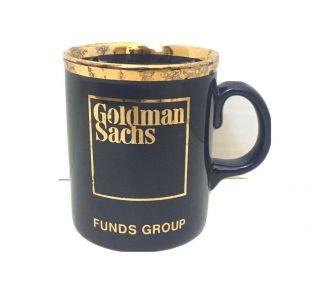Rare “goldman Sachs Funds Group” Coffee Mug By Tams Of England Gold On Navy