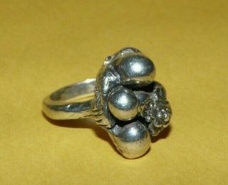 Vtg Antique Art Nouveau Sterling Silver Ornate Beaded Floral Ring Size 6 16.  7g