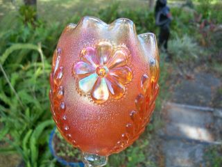Antique Northwood Glass Marigold DAISY & PLUME Carnival Stemmed Rosebowl Compote 2